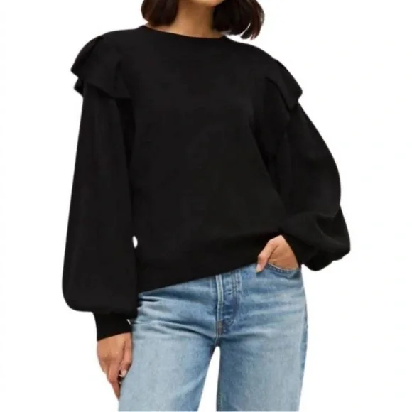 Marie Oliver Remi Popover Black Ruffled Sweater Women’s size small - Picture 5 of 9